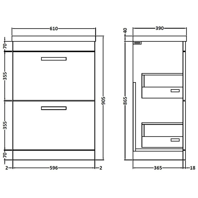 Cape 600mm Floor Standing 2 Drawer Vanity Unit & Mid-Edge Basin - Gloss Grey