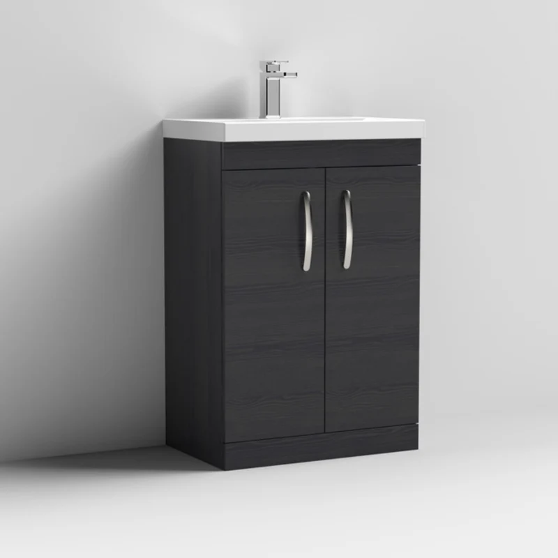 Cape 600mm Floor Standing 2 Door Vanity Unit & Mid-Edge Basin - Charcoal Black