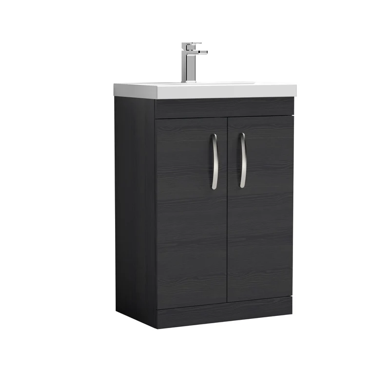 Cape 600mm Floor Standing 2 Door Vanity Unit & Mid-Edge Basin - Charcoal Black