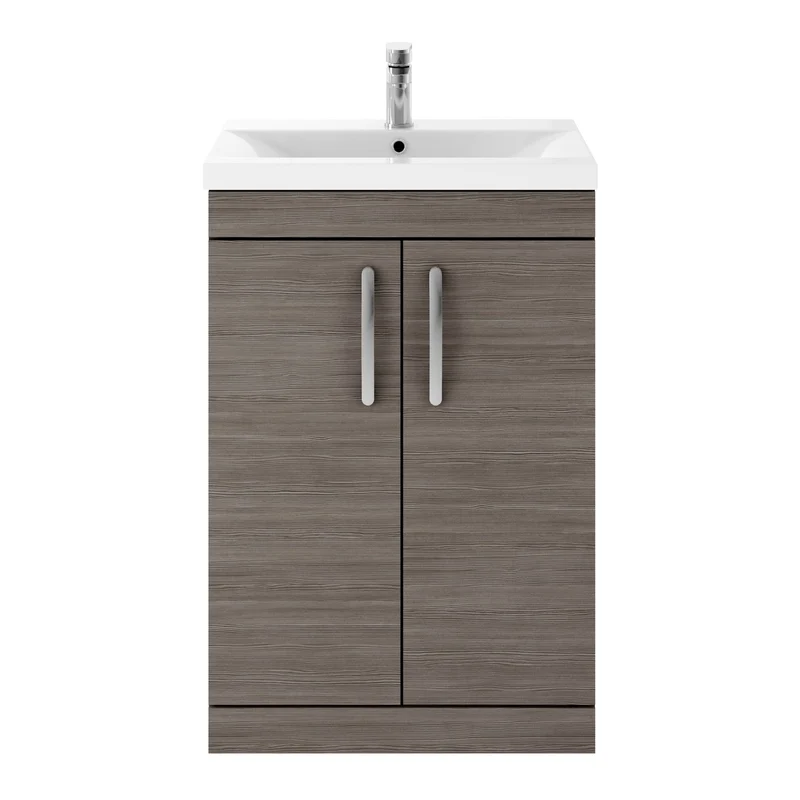 Cape 600mm Floor Standing 2 Door Vanity Unit & Mid-Edge Basin - Anthracite Woodgrain