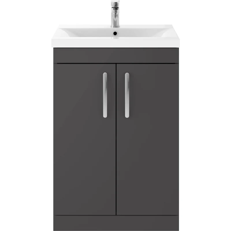 Cape 600mm Floor Standing 2 Door Vanity Unit & Mid-Edge Basin - Gloss Grey