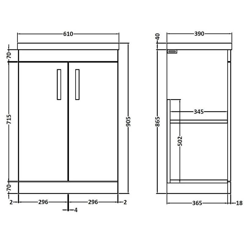 Cape 600mm Floor Standing 2 Door Vanity Unit & Mid-Edge Basin - Gloss Grey