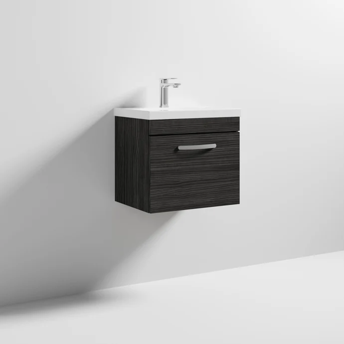 Cape 500mm Wall Hung Single Drawer Vanity Unit & Mid-Edge Basin - Charcoal Black