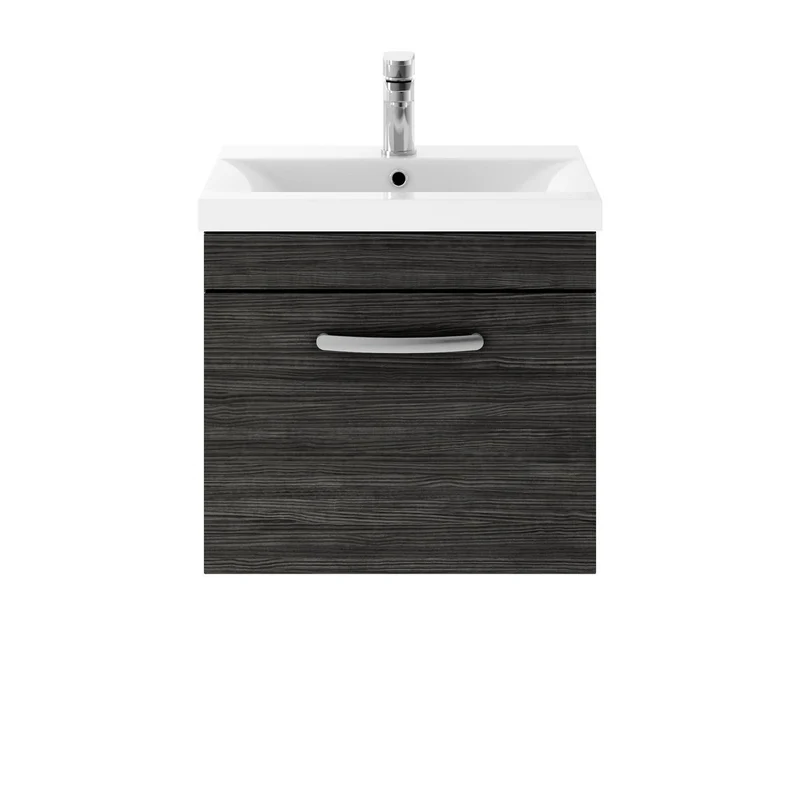 Cape 500mm Wall Hung Single Drawer Vanity Unit & Mid-Edge Basin - Charcoal Black