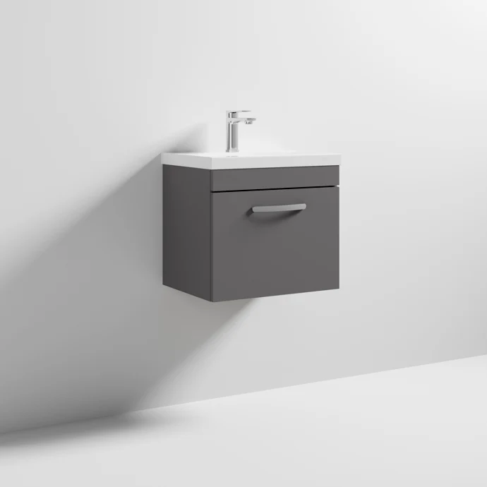 Cape 500mm Wall Hung Single Drawer Vanity Unit & Mid-Edge Basin - Gloss Grey