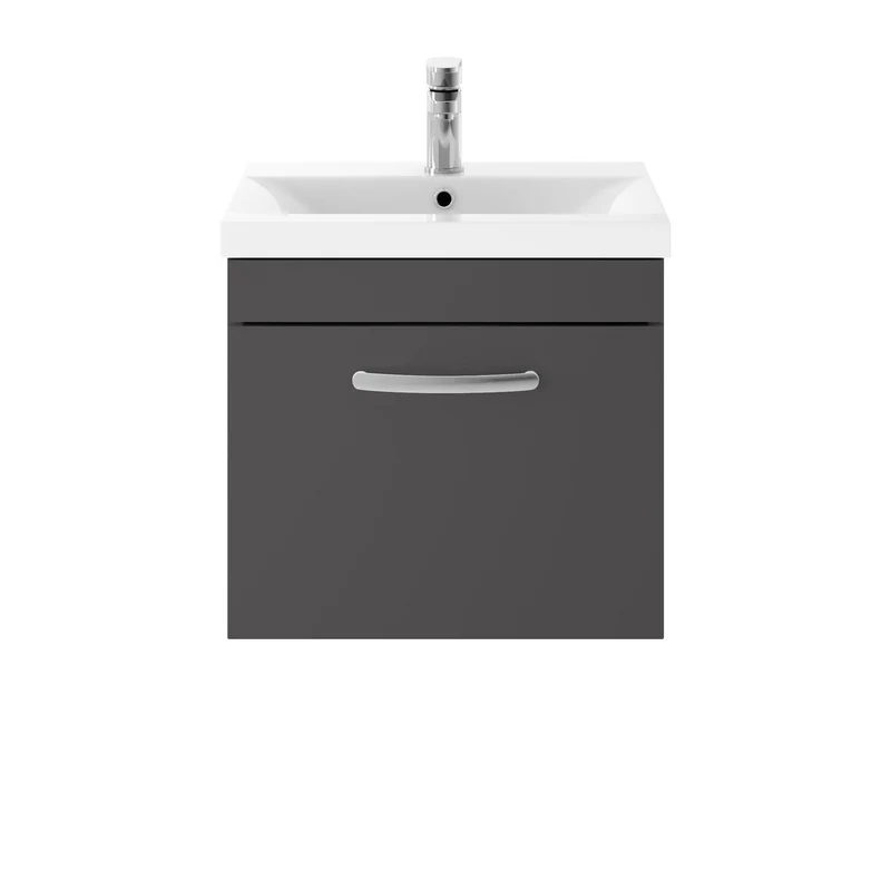 Cape 500mm Wall Hung Single Drawer Vanity Unit & Mid-Edge Basin - Gloss Grey