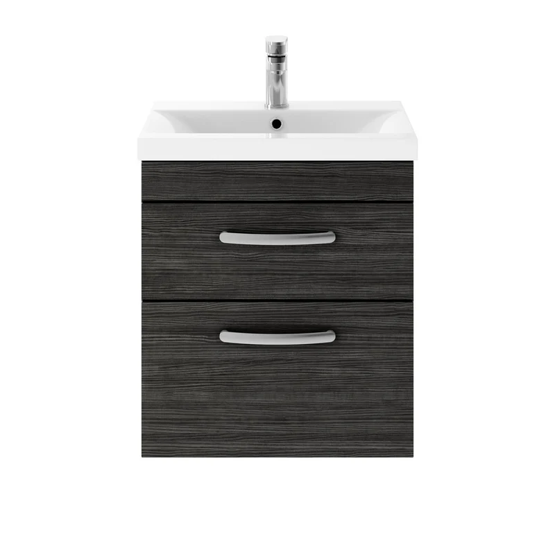 Cape 500mm Wall Hung 2 Drawer Vanity Unit & Mid-Edge Basin - Charcoal Black