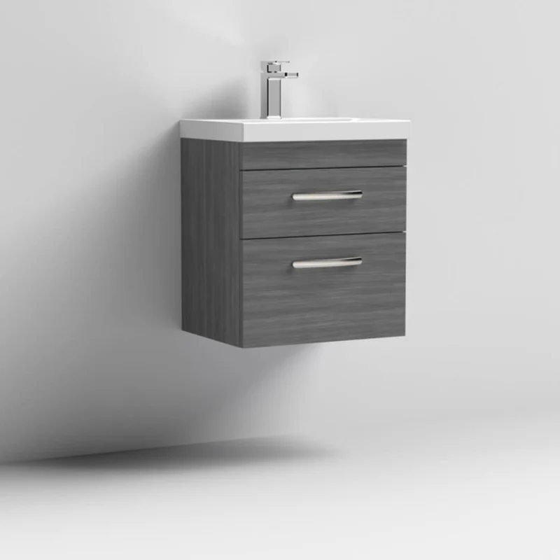 Cape 500mm Wall Hung 2 Drawer Vanity Unit & Mid-Edge Basin - Anthracite Woodgrain