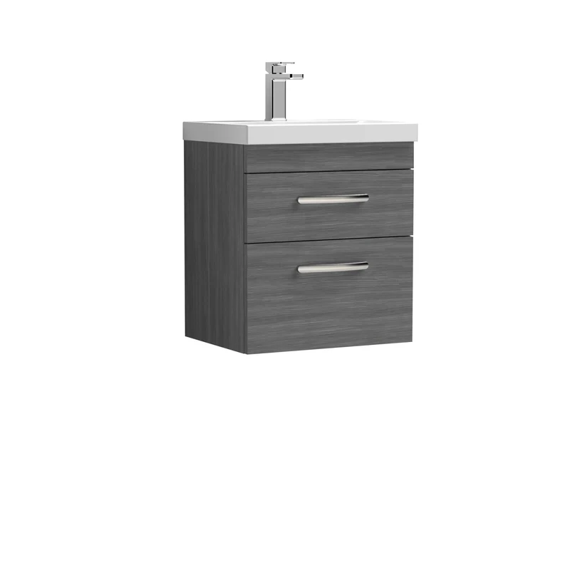 Cape 500mm Wall Hung 2 Drawer Vanity Unit & Mid-Edge Basin - Anthracite Woodgrain