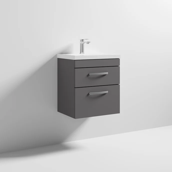 Cape 500mm Wall Hung 2 Drawer Vanity Unit & Mid-Edge Basin - Gloss Grey