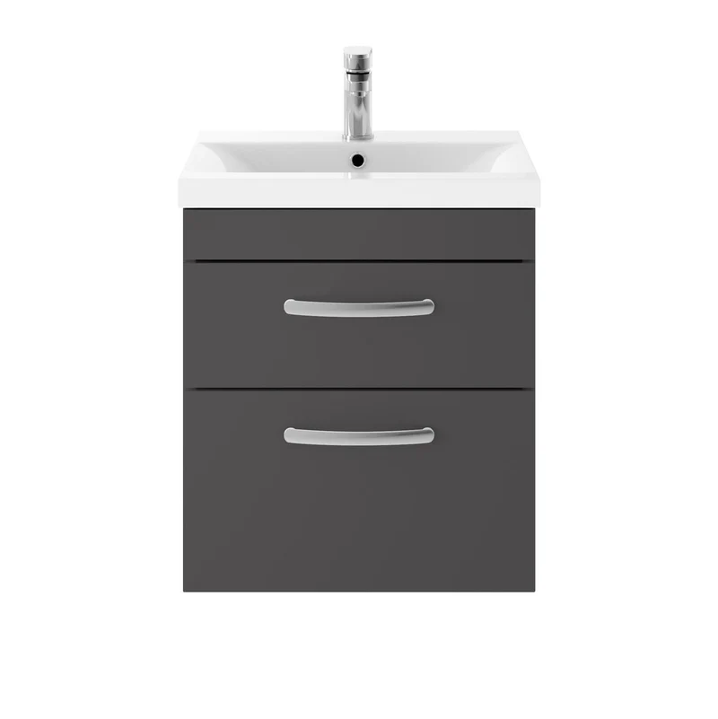 Cape 500mm Wall Hung 2 Drawer Vanity Unit & Mid-Edge Basin - Gloss Grey