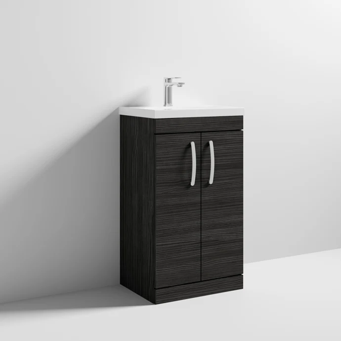 Cape 500mm Floor Standing 2 Door Vanity Unit & Mid-Edge Basin - Charcoal Black