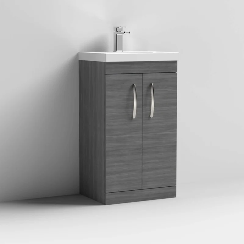 Cape 500mm Floor Standing 2 Door Vanity Unit & Mid-Edge Basin - Anthracite Woodgrain