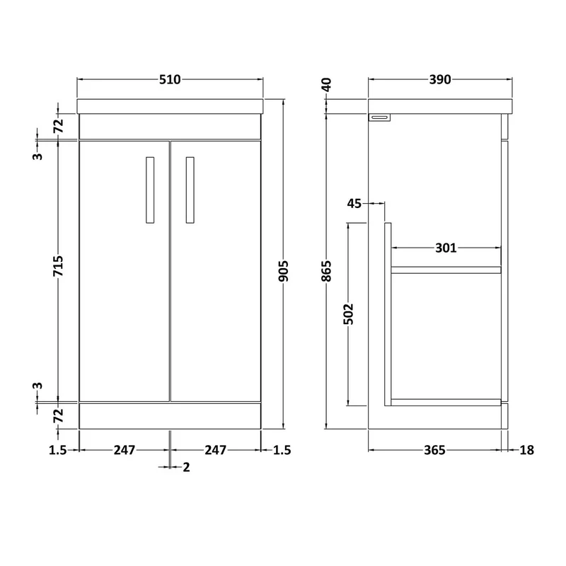 Cape 500mm Floor Standing 2 Door Vanity Unit & Mid-Edge Basin - Anthracite Woodgrain