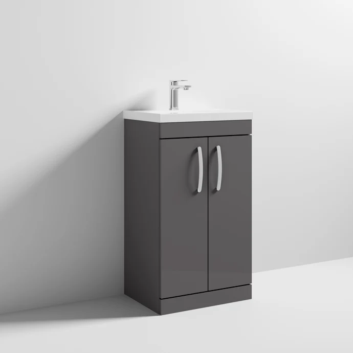 Cape 500mm Floor Standing 2 Door Vanity Unit & Mid-Edge Basin - Gloss Grey