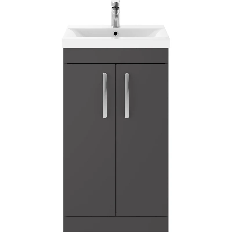 Cape 500mm Floor Standing 2 Door Vanity Unit & Mid-Edge Basin - Gloss Grey