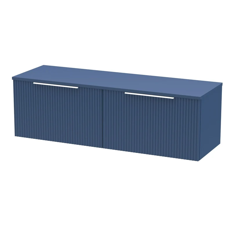 Hudson Reed Fluted Wall Hung 1200mm Vanity Unit With 2 Drawers & Worktop - Satin Blue