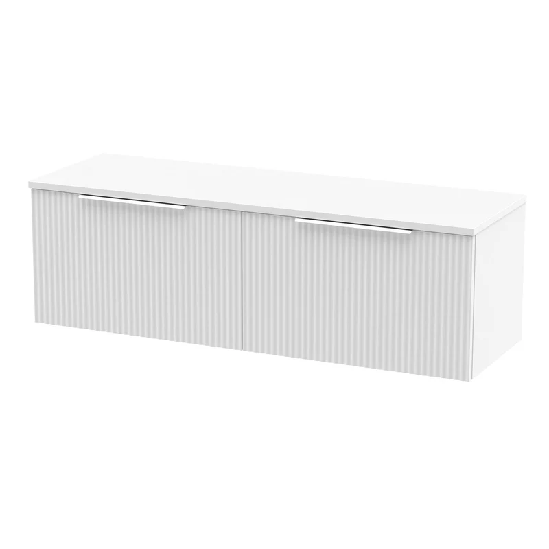 Hudson Reed Fluted Wall Hung 1200mm Vanity Unit With 2 Drawers & Worktop - Satin White