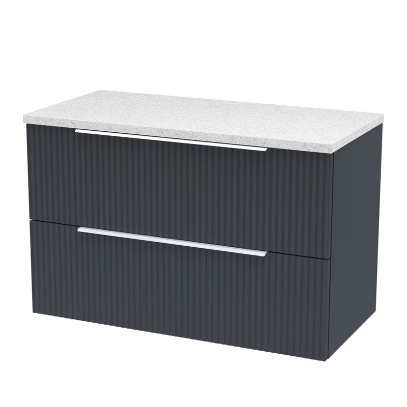 Hudson Reed Fluted Wall Hung 800mm Vanity Unit With 2 Drawers & Worktop - Satin Anthracite
