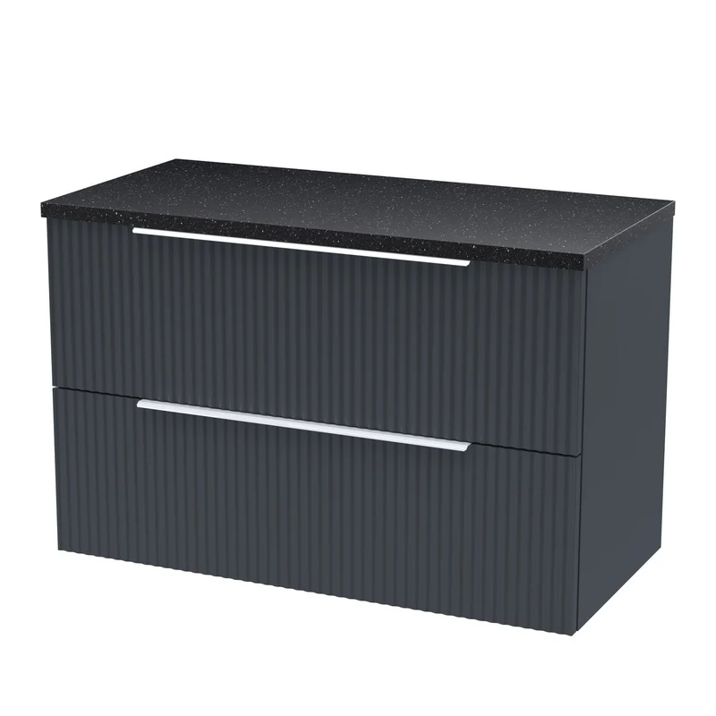 Hudson Reed Fluted Wall Hung 800mm Vanity Unit With 2 Drawers & Worktop - Satin Anthracite