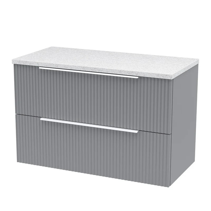 Hudson Reed Fluted Wall Hung 800mm Vanity Unit With 2 Drawers & Worktop - Satin Grey