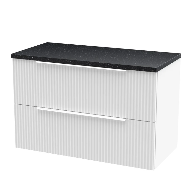 Hudson Reed Fluted Wall Hung 800mm Vanity Unit With 2 Drawers & Worktop - Satin White