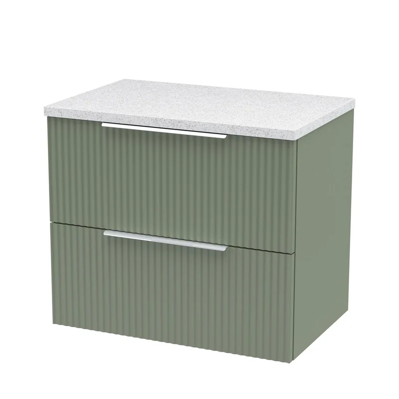 Hudson Reed Fluted Wall Hung 600mm Vanity Unit With 2 Drawers & Worktop - Satin Green