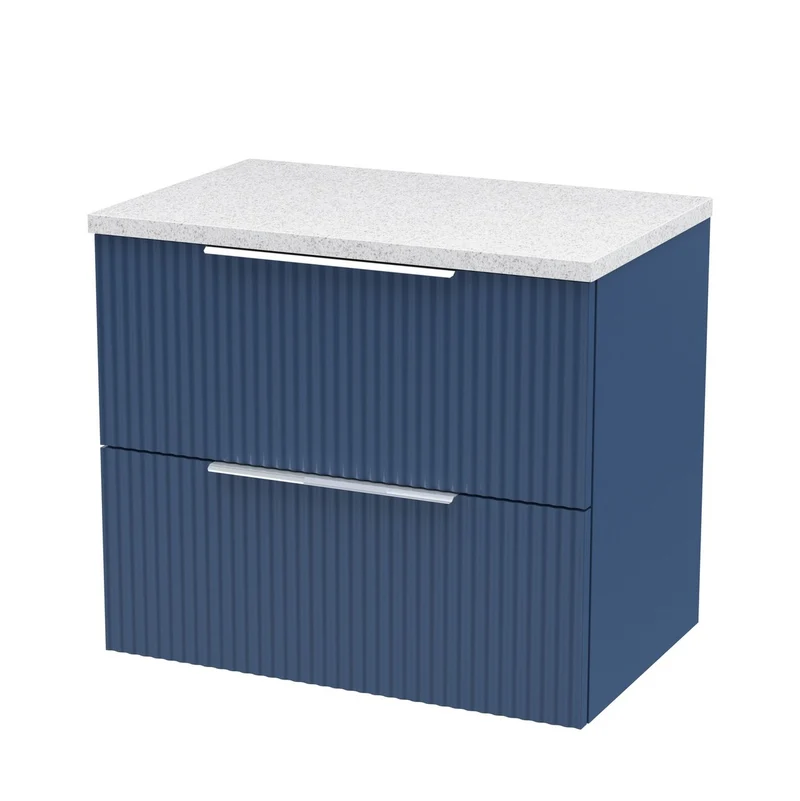 Hudson Reed Fluted Wall Hung 600mm Vanity Unit With 2 Drawers & Worktop - Satin Blue