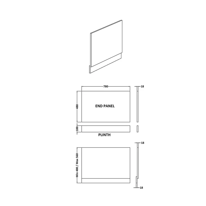 Nuie Bath Panels 800mm Bath End Panel Contemporary Midnight Blue MDF Painted Matt 560x780x36mm