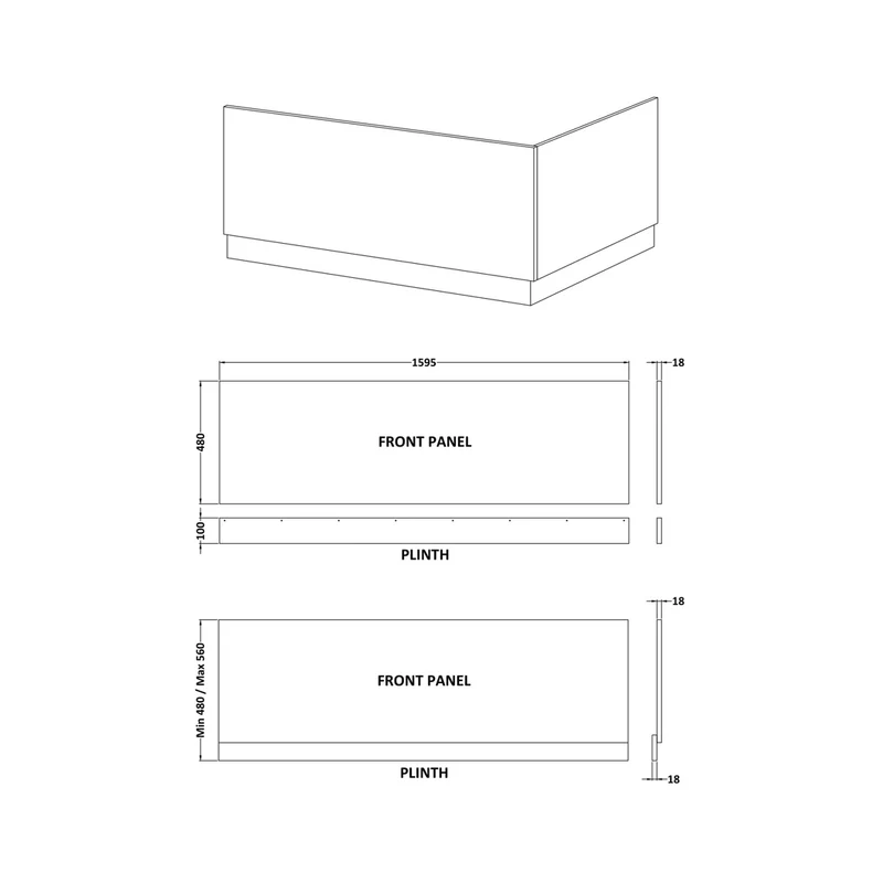 Nuie Bath Panels Straight Front Panel & Plinth (1600mm) Contemporary Gloss White MDF Painted Gloss 580x1595x36mm