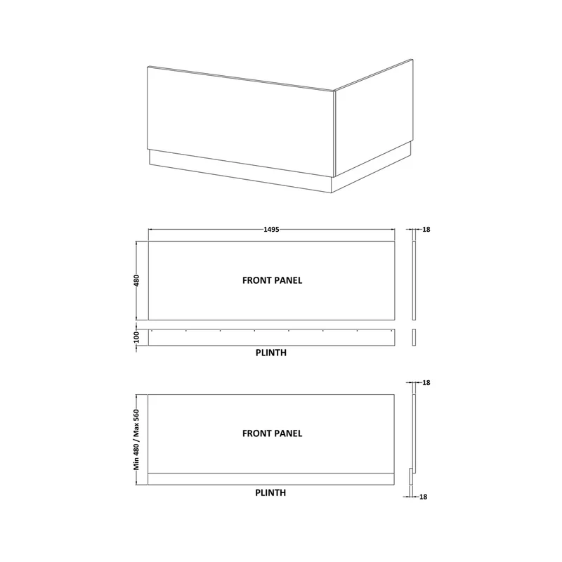 Nuie Bath Panels Straight Front Panel & Plinth (1500mm) Contemporary Gloss White MDF Painted Gloss 580x1495x36mm