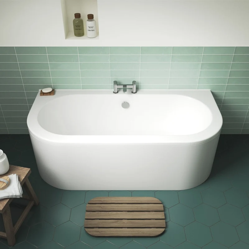 Nuie Shingle Curved Back To Wall Bath & Panel Contemporary White Acrylic