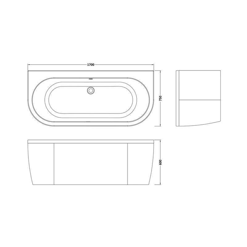Nuie Shingle Curved Back To Wall Bath & Panel Contemporary White Acrylic