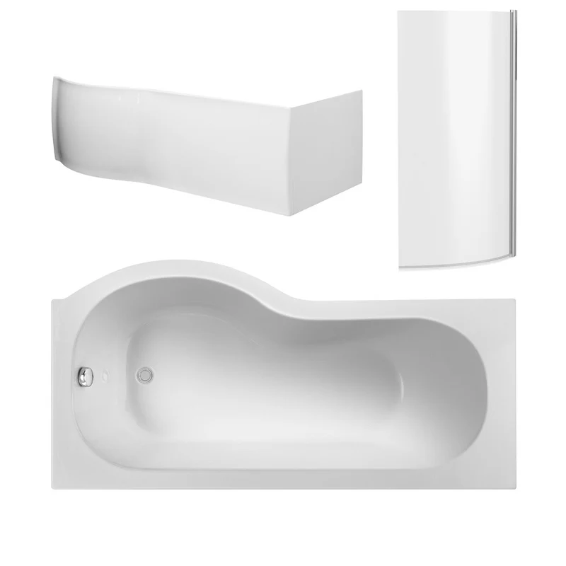 Nuie Shower Baths 1500mm Right Hand P-shaped Bath Set Contemporary White Acrylic