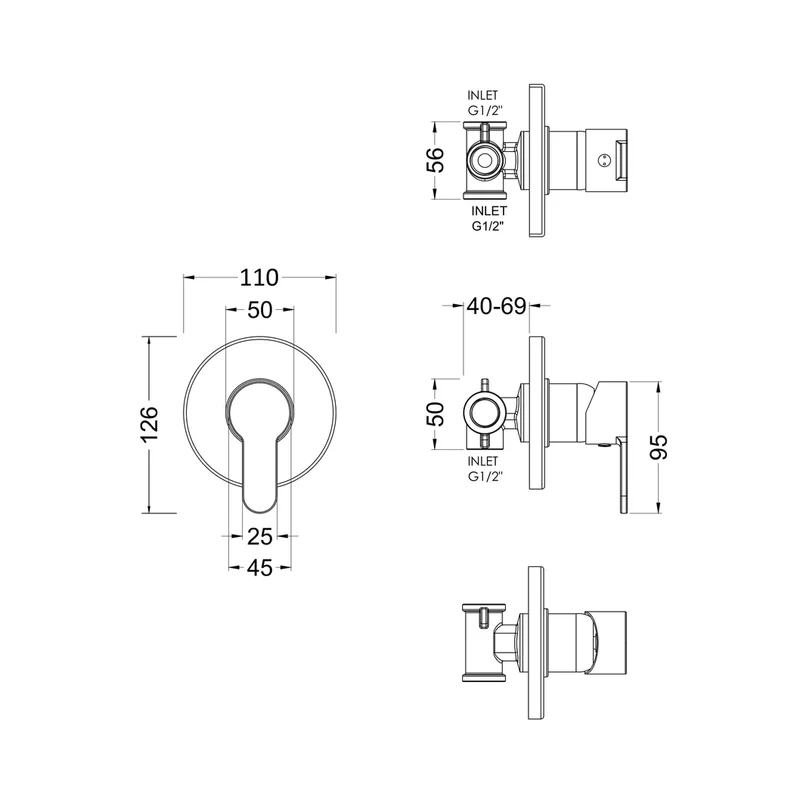 Nuie Arvan Manual Shower Valve Contemporary Chrome Brass ABS 110x110x113mm