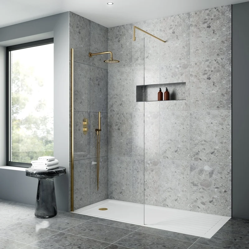 Nuie Arvan Twin Thermostatic Valve Contemporary Brushed Brass Brass ABS 215x80x136mm
