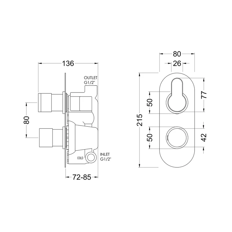 Nuie Arvan Twin Thermostatic Valve Contemporary Brushed Brass Brass ABS 215x80x136mm