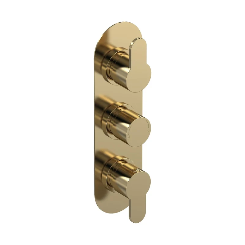 Nuie Arvan Triple Thermostatic Valve With Diverter Contemporary Brushed Brass Brass ABS 280x80x136mm
