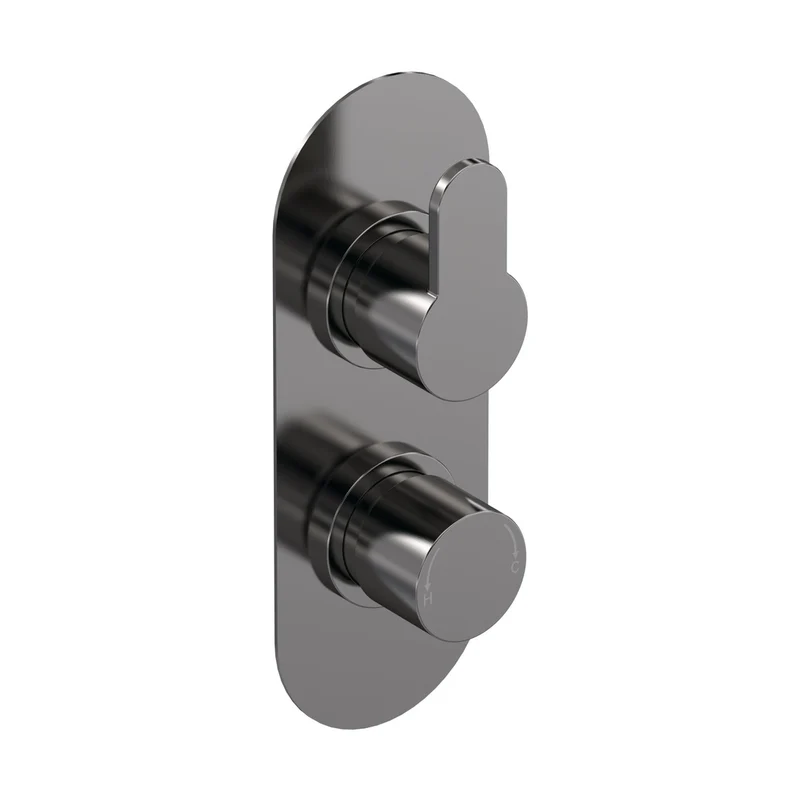 Nuie Arvan Twin Thermostatic Valve Contemporary Brushed Pewter Brass ABS 215x80x136mm