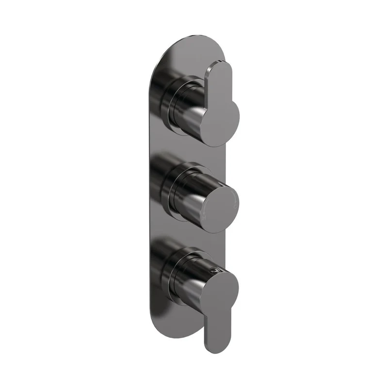 Nuie Arvan Triple Thermostatic Valve With Diverter Contemporary Brushed Pewter Brass ABS 280x95x136mm
