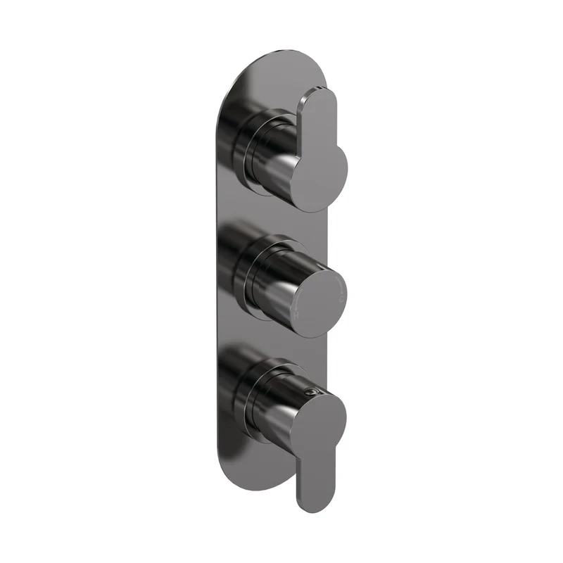 Nuie Arvan Triple Thermostatic Valve Contemporary Brushed Pewter Brass ABS 280x80x136mm
