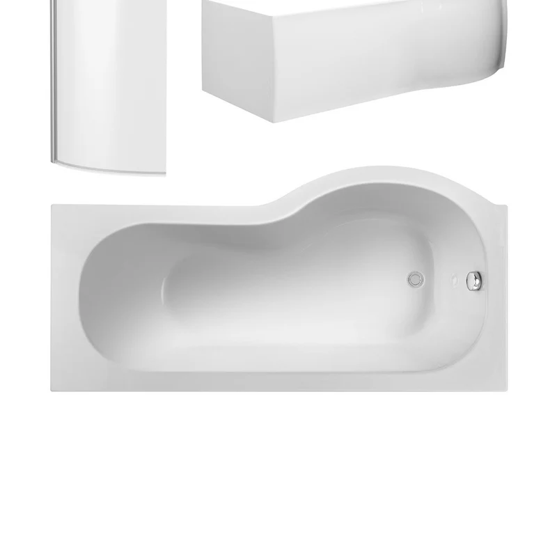Nuie Shower Baths 1700mm Left Hand P-shaped Bath Set Contemporary White Acrylic,aluminium