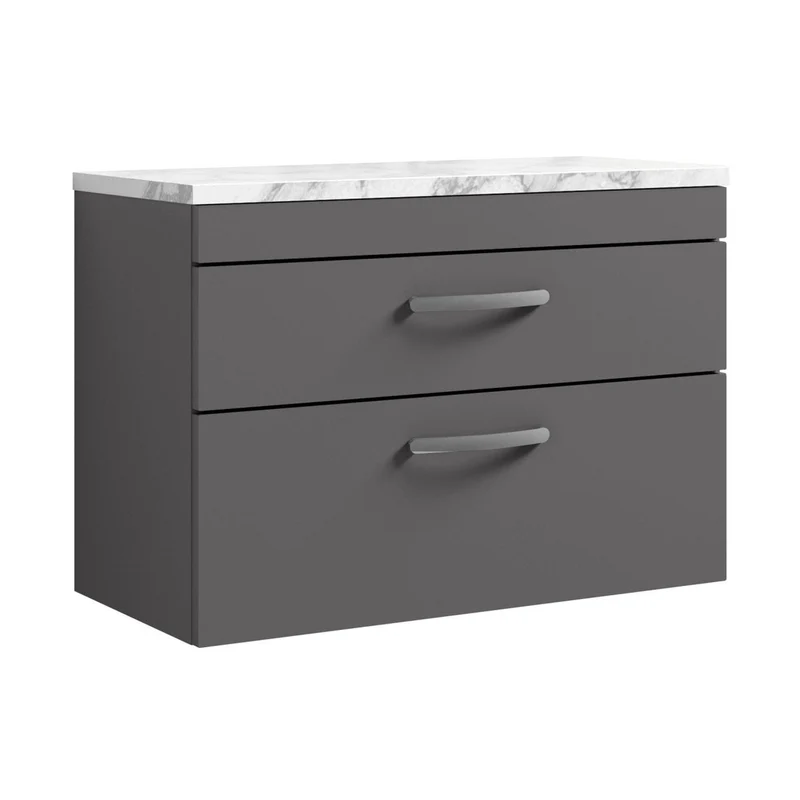 Nuie Athena 800 Wall Hung 2-drawer Unit & Laminate Worktop Contemporary Gloss Grey MFC Painted Gloss 560x805x390mm
