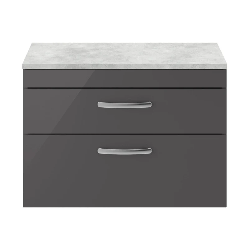 Nuie Athena 800mm Wall Hung Cabinet With Grey Worktop Contemporary Gloss Grey MFC Painted Gloss 560x805x390mm