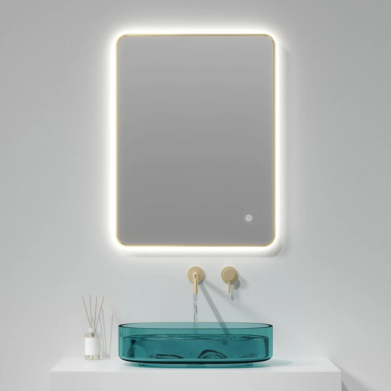Brushed Brass 800mm x 600mm Frame Mirror with Colour Change