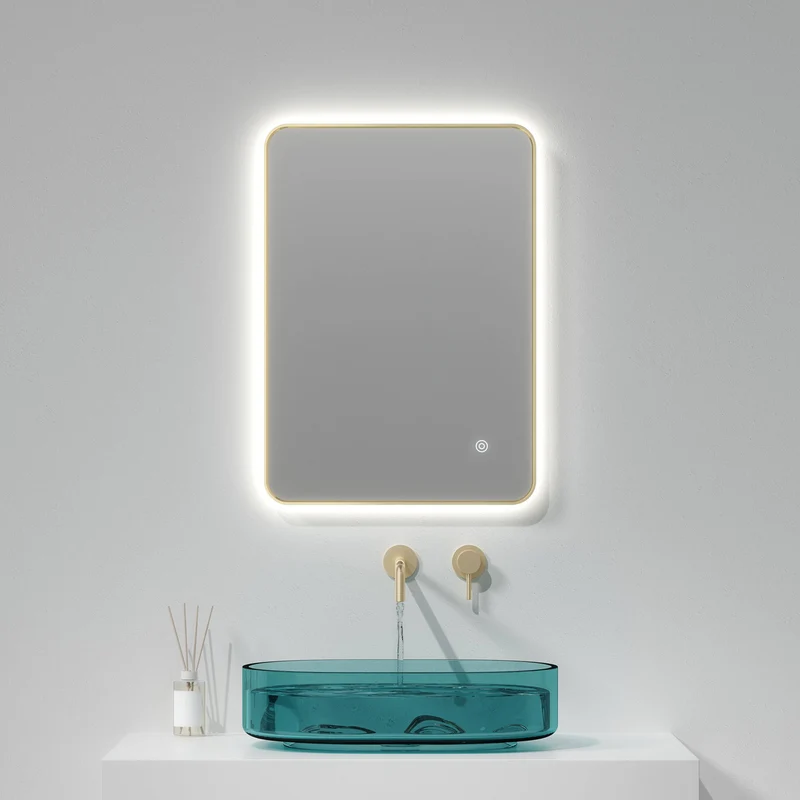 Brushed Brass Bluetooth 700mm x 500mm Frame Mirror with Colour Change