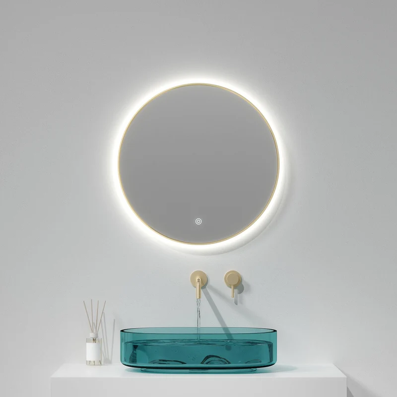 Brushed Brass 600mm Round Frame Mirror with Colour Change