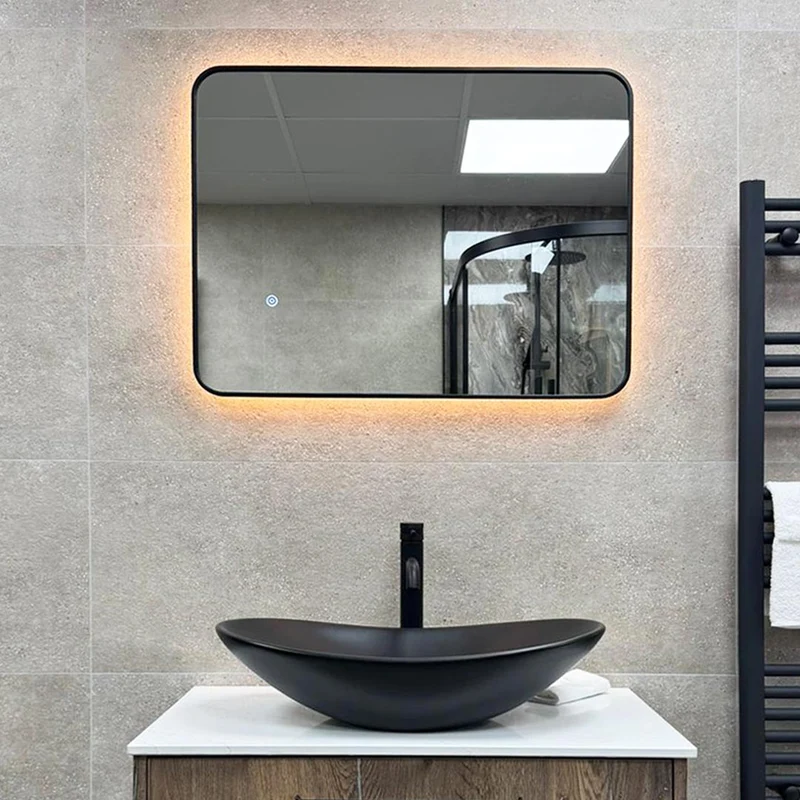 Noir 700mm x 500mm Black Frame Mirror with Colour Change