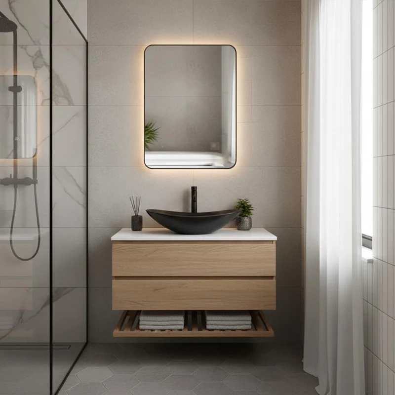 Noir 700mm x 500mm Black Frame Mirror with Colour Change