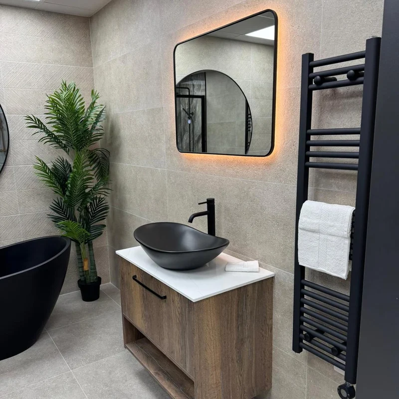Noir 700mm x 500mm Black Frame Mirror with Colour Change